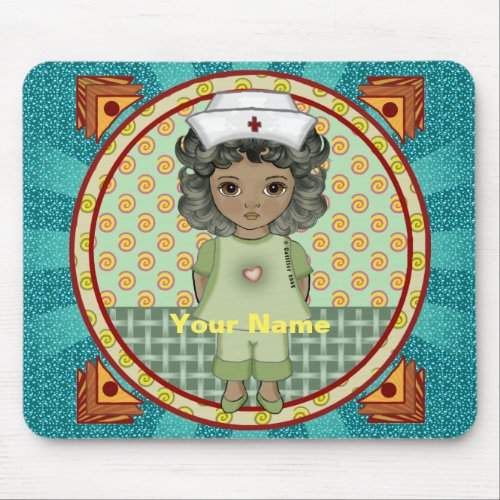 Afro Girl Nurse custom name Mouse Pad