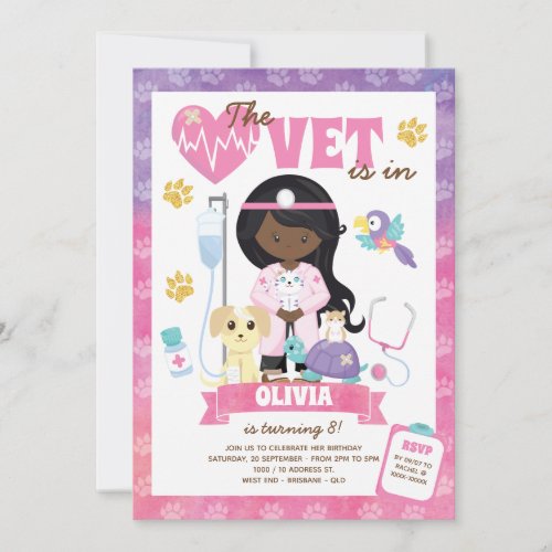 Afro Girl Vet Birthday Party Invitation