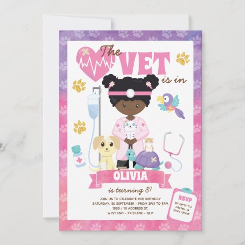 Afro Girl Vet Birthday Party Invitation