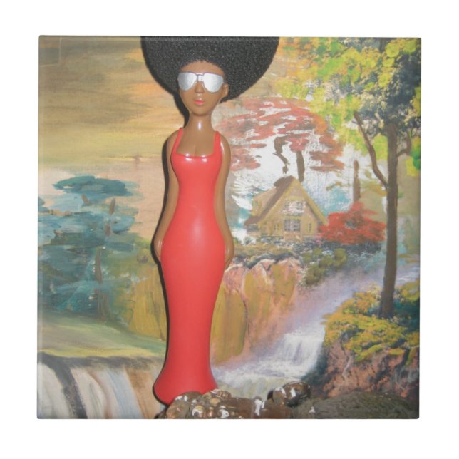 Afro Glam: A Timeless Beauty Ceramic Tile (Front)