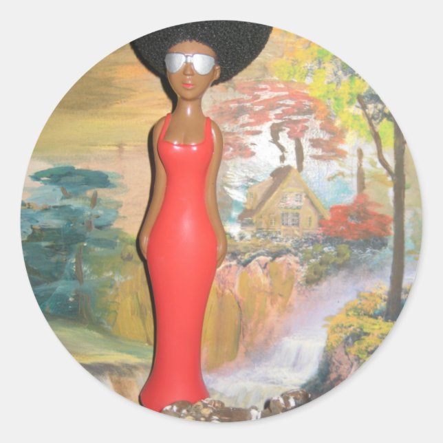 Afro Glam: A Timeless Beauty Classic Round Sticker (Front)