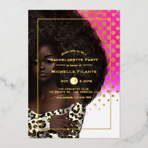 Afro Gold Foil Bachelorette Party Invitation