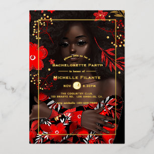 Afro Gold Foil Christmas Bachelorette Party Invitation