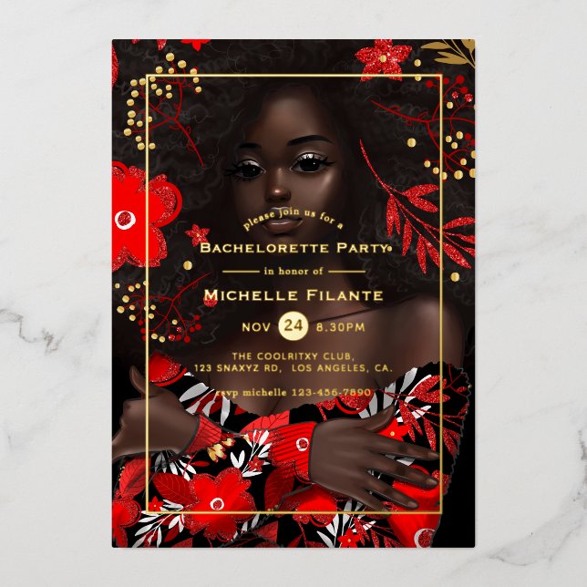 Afro Gold Foil Christmas Bachelorette Party Invitation (Front)