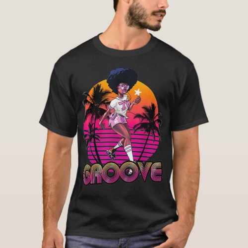 Afro Groove Roller Skate Retro 80s 70s Disco Funk  T_Shirt