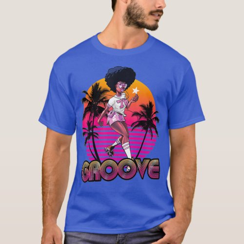 Afro Groove Roller Skate Retro 80s 70s Disco T_Shirt