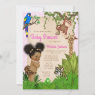 Afro Hair Baby Girl Safari Baby Shower Invitation