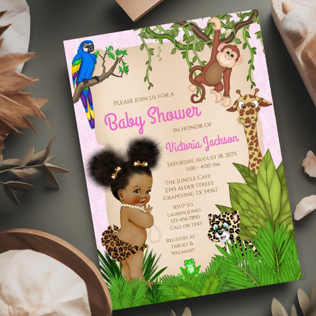 Afro Hair Baby Girl Safari Baby Shower Invitation