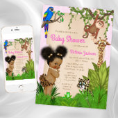 Afro Hair Baby Girl Safari Baby Shower Invitation