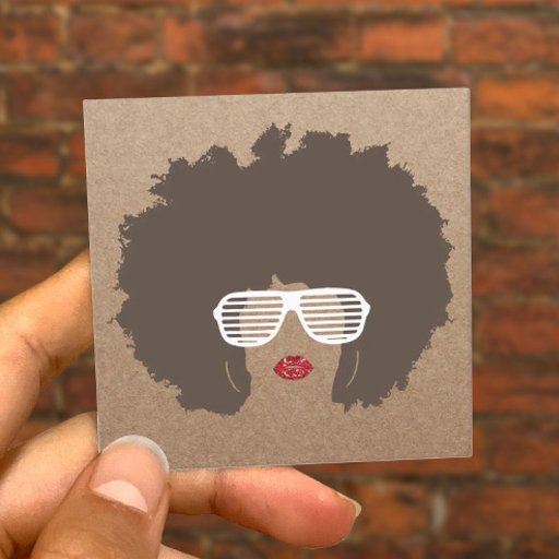Customizable Afro Hair Beauty Girl Fashion Stylist Rustic Kraft Square Business Card