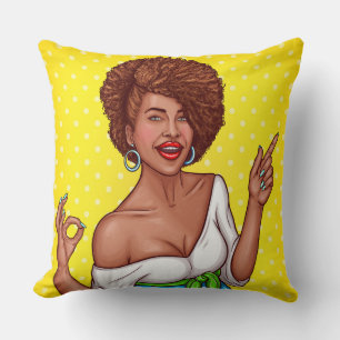 Afro Hair Black Woman Throw Pillow