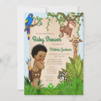 Afro Hair Boy Safari Baby Shower Invitation