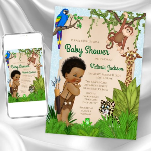 Afro Hair Boy Safari Baby Shower Invitation
