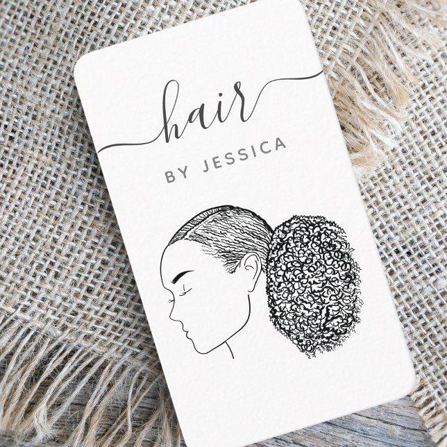 Afro Hair Girl Hairstylist Hair Salon Add Logo Business Card (Creator Uploaded)