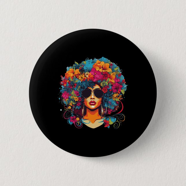 Afro Hair Natural Black History Pride Black Melani Button (Front)