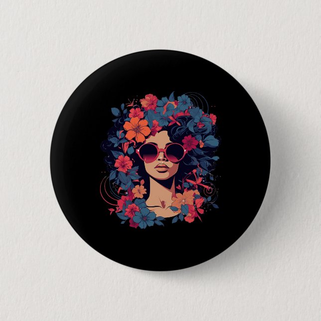 Afro Hair Natural Black History Pride Black Melani Button (Front)