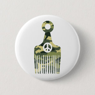 Afro Hair Peace Camo Button