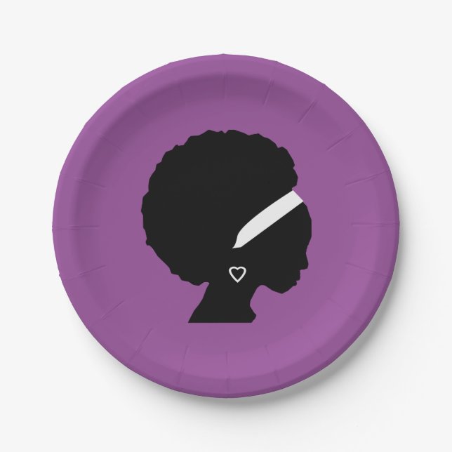 Afro Hair Purple Paper Plates (Front)