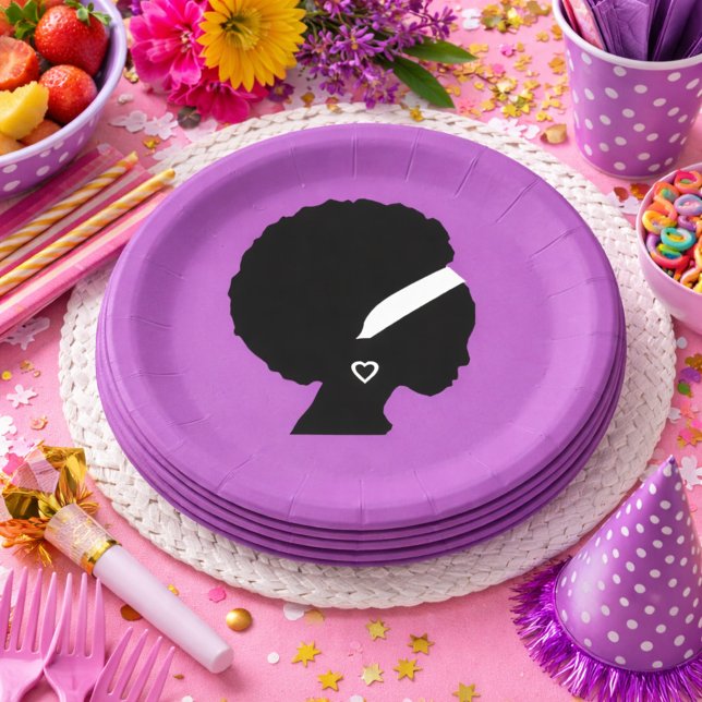 Afro Hair Purple Paper Plates (Creator Uploaded)
