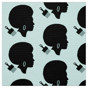AFRO HAIR WOMAN SILHOUETTE WITH AFRO PICK MOTIF FABRIC