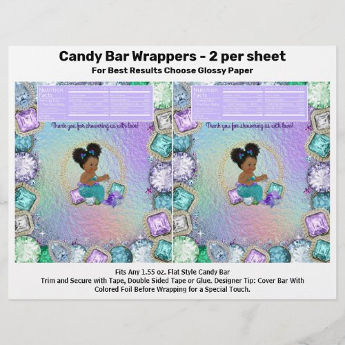 Afro Jewel Mermaid Baby Shower Candy Bar Wrappers