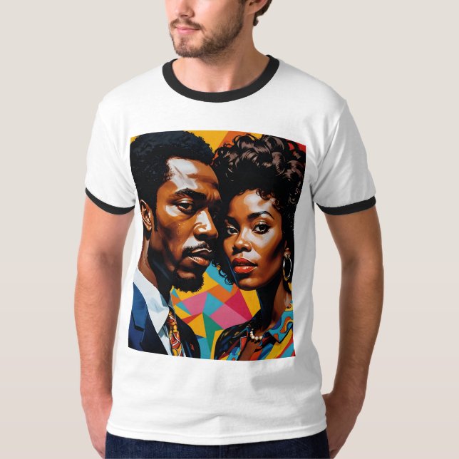 Afro Love Retro Power Couple T-Shirt (Front)