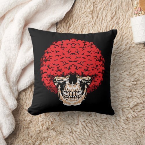 Afro_Mans Skull Abundant Curly Red Hair Throw Pillow