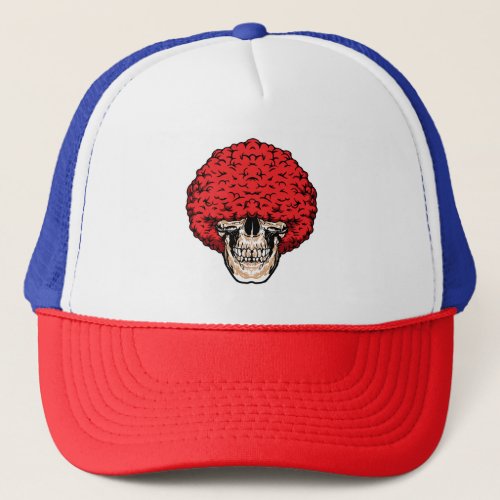 Afro_Mans Skull Abundant Curly Red Hair Trucker Hat