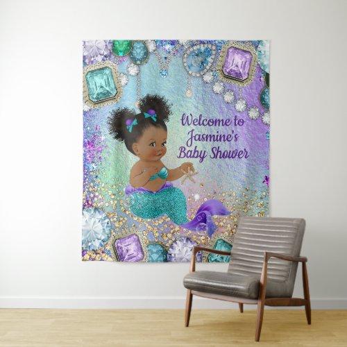 Afro Mermaid Baby Shower Backdrop Banner