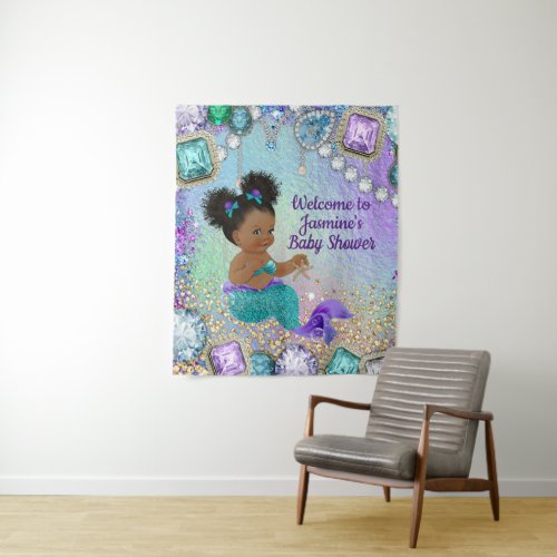 Afro Mermaid Baby Shower Banner Backdrop