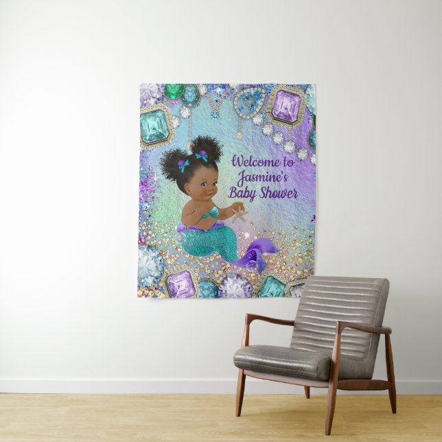 Afro Mermaid Baby Shower Banner Backdrop (In Situ)
