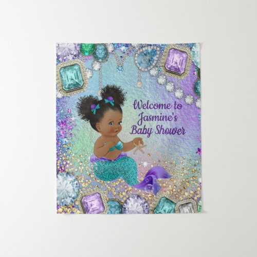 Afro Mermaid Baby Shower Banner Tapestry