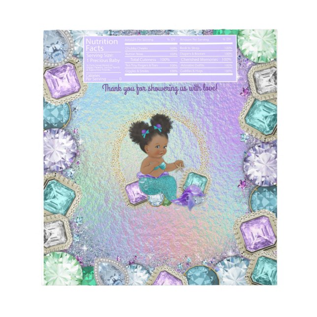 Afro Mermaid Baby Shower Candy Bar Wrapper Notepad (Front)