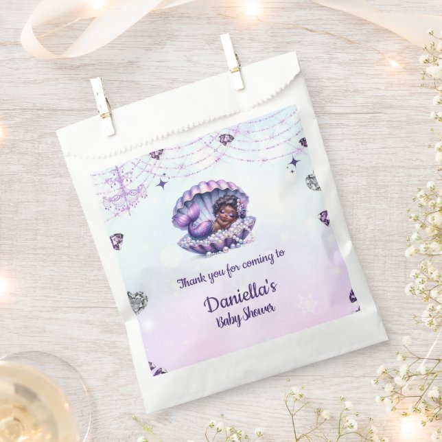 Afro Mermaid Baby Shower Favor Bag (Clipped)