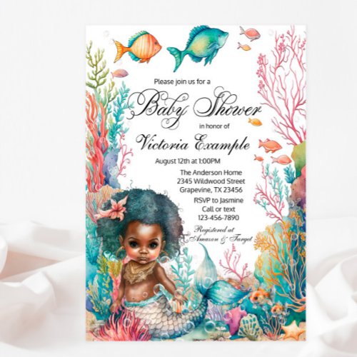 Afro Mermaid Baby Shower Invitation