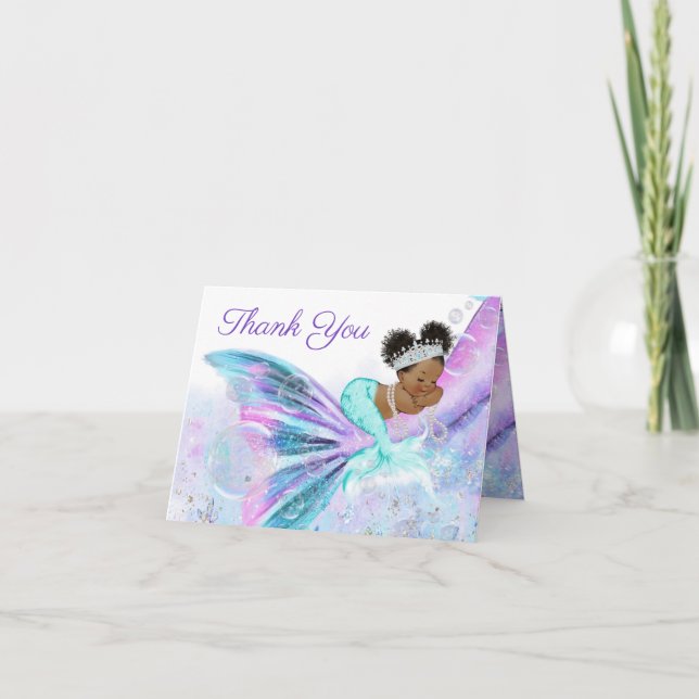 Afro Mermaid Baby Shower Thank You Card (Front)