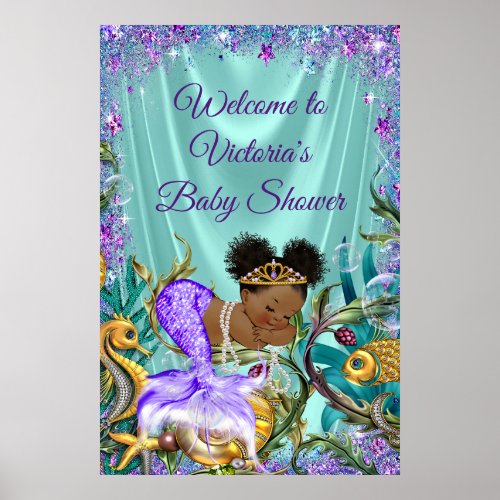 Afro Mermaid Baby Shower Welcome Sign