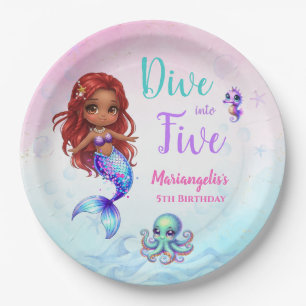Afro Mermaid Birthday Mermaid red hair Paper Plates