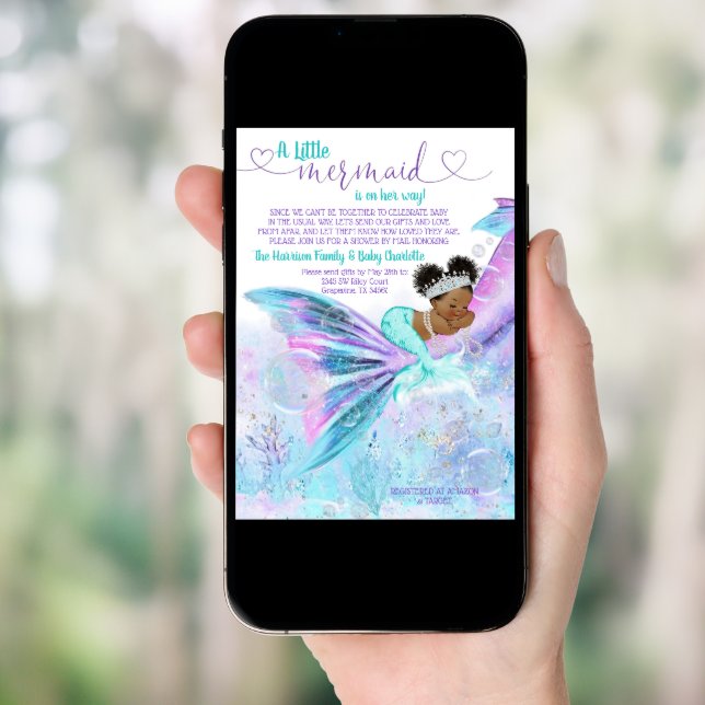Afro Mermaid Mail Baby Shower Invitation (Front Digital)