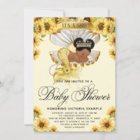 Afro Mermaid Sunflower Baby Shower Invitation