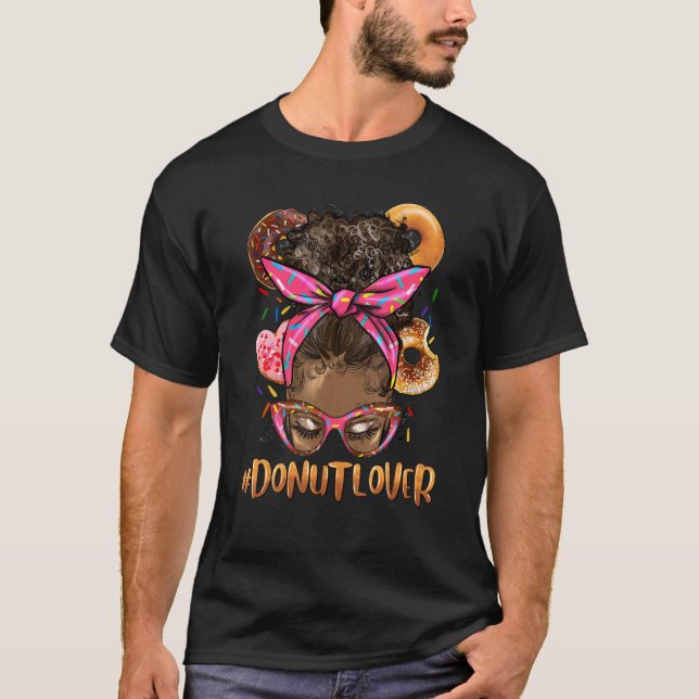 Afro Messy Bun Donut  Black Womens Retro Cute T-Shirt (Front)