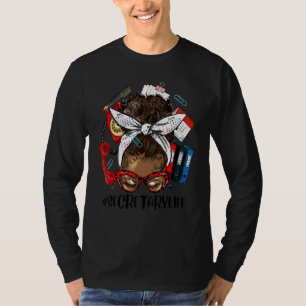 Afro Messy Bun With Sunglasses Secretary Life Back T-Shirt