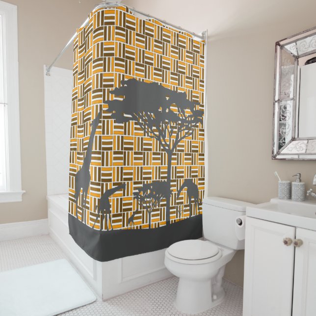 Afro-modern Pattern:  Africa Anew Shower Curtain (In Situ)