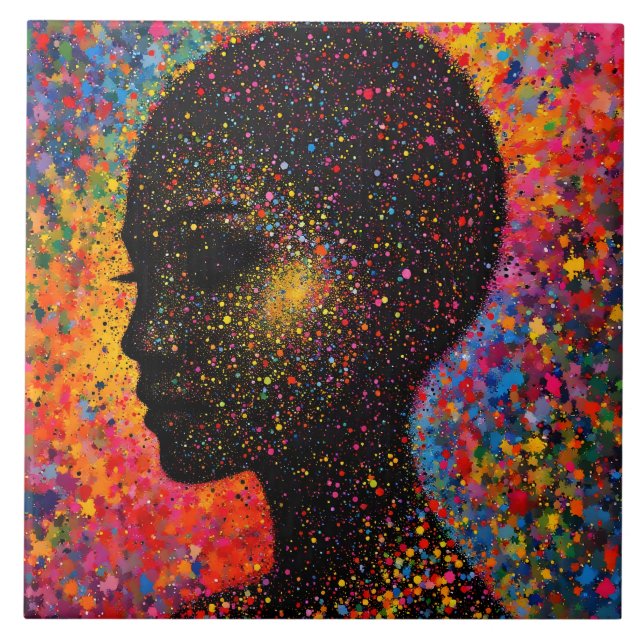 Afro Nebula Whisper – Black History Celebration Ceramic Tile (Front)