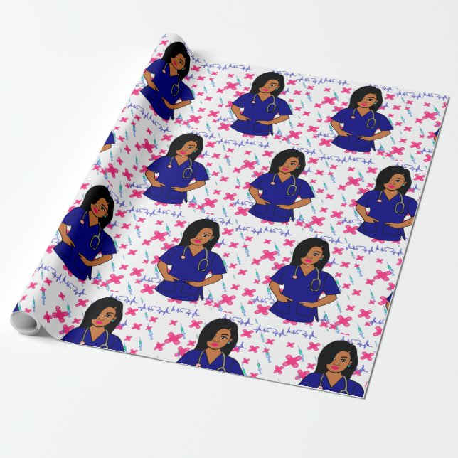 Afro Nurse Caregiver LPN RN Black  Wrapping Paper (Unrolled)