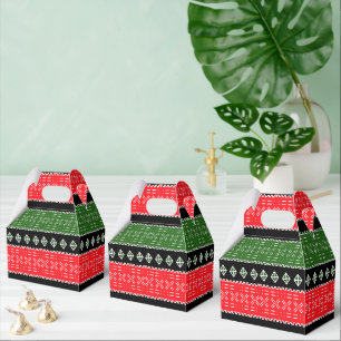 Afro Pop Red Black Anf Green Mudcloth Print Favor Boxes