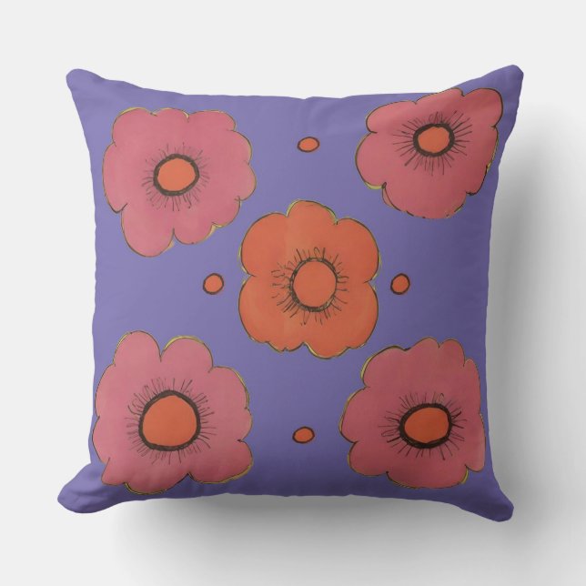 Afro Poppies Square Throw Pillow (Front)