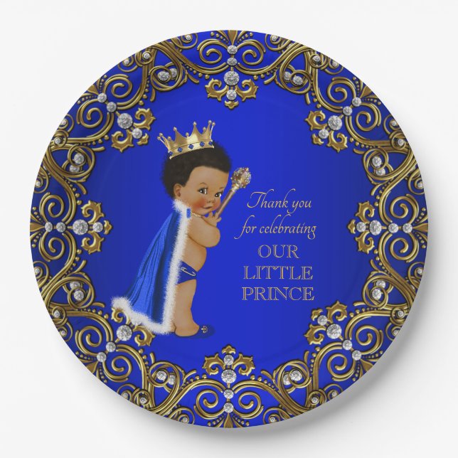 Afro Prince Baby Shower Paper Plates (Front)