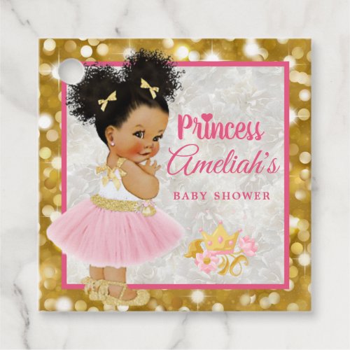 Afro Princess Ballerina Baby Girl PinkGold Fancy Favor Tags