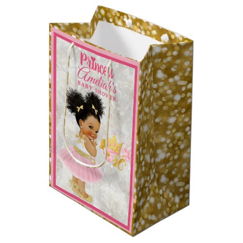 Afro Princess Ballerina Baby Girl PinkGold Fancy Medium Gift Bag